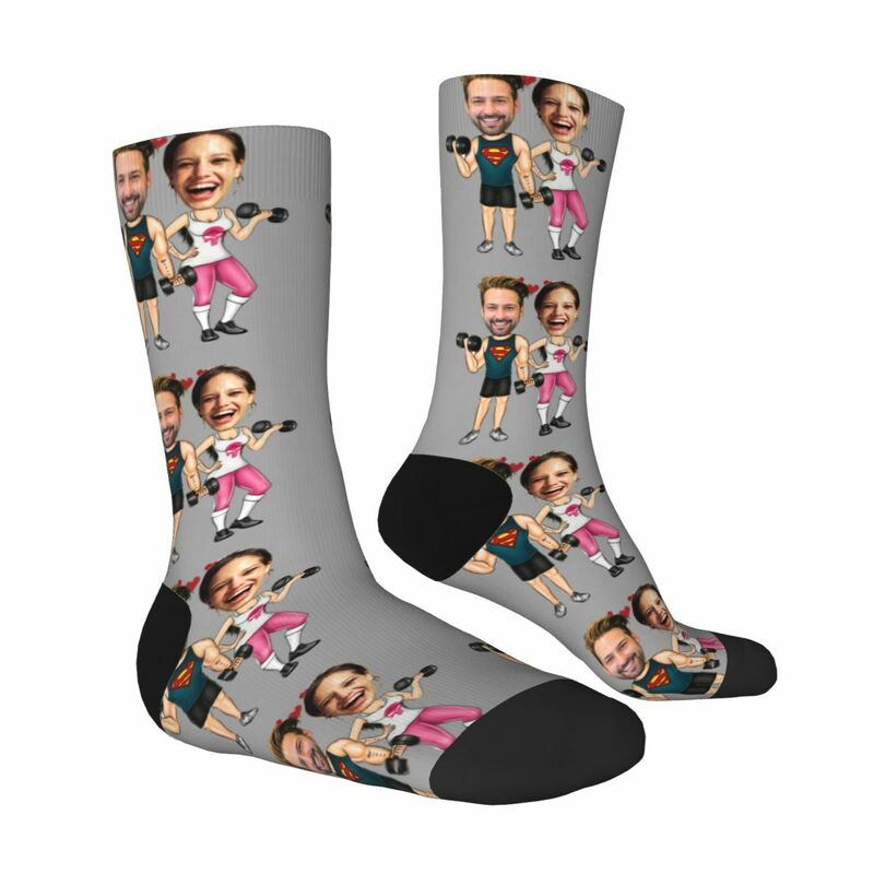 "Fitness Master" Personalized Face Socks Sports Mid-Calf Socks for Couples