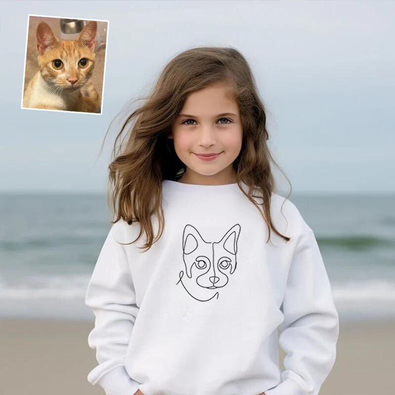 Personalized Kids Embroidered Sweatshirts Customized Line Drawing Warm Gifts For Pet Lovers