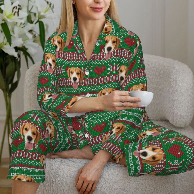 Personalisierte Pyjamas benutzerdefinierte Haustier Foto Weihnachten Liebe Pixel-Stil Design Perfektes Geschenk für die Familie