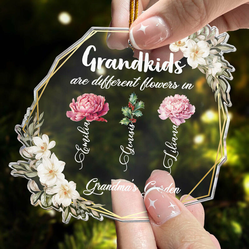 Personlig julhängande prydnad med födelsedagsblommor Varm present till mormor