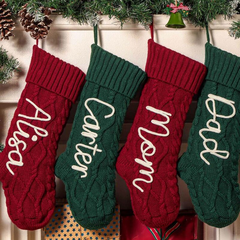 Medias navideñas de punto personalizadas Nombre de lana personalizado Decoración navideña