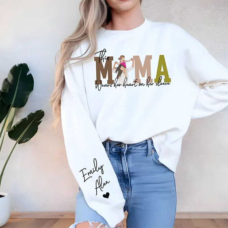 Personalized Sweatshirt Custom Photo This Mama Wears Her Heart On Her Sleeve Unique Mother's Day Gift