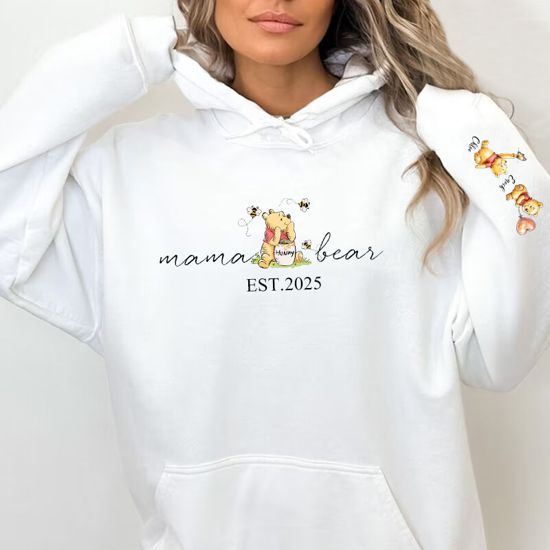 Personlig hoodie Mama Bear Anpassade namn Babybjörn Pattern Design Perfekt mors dag gåva
