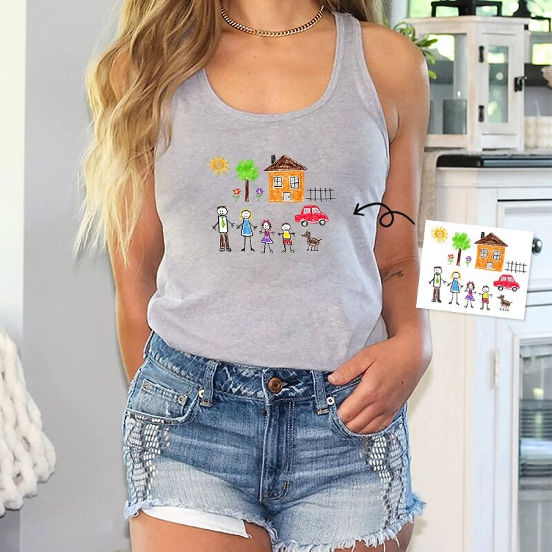 Personalized Tank Top Custom Kid's Hand Painting Photo Design Perfect Gift for Parents
