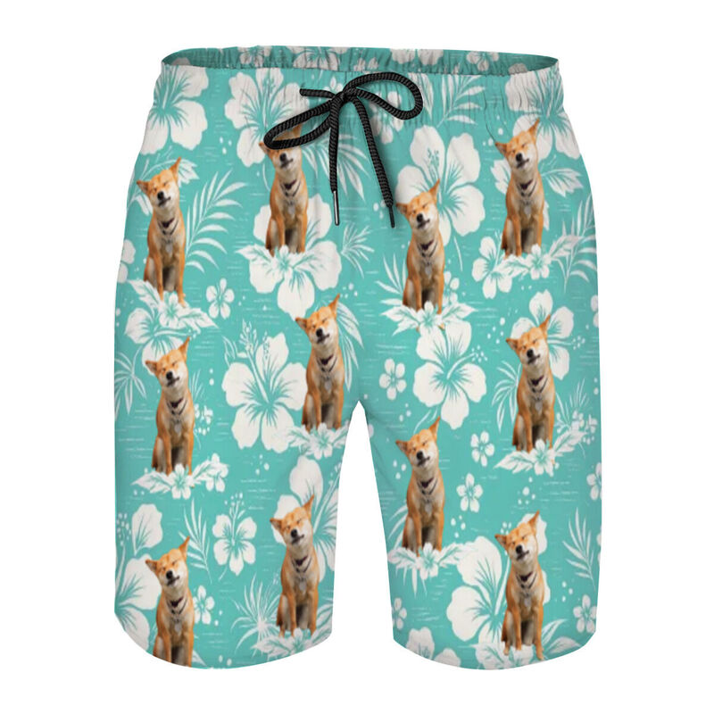 Personalized Picture Men's Beach Shorts with Floral Pattern Simple Gift for Family