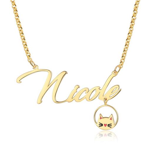 Personalized Name Necklace with Cat Pendant