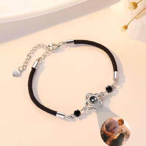 Personalized Photo Projection Bracelet with Black Cord-For Family