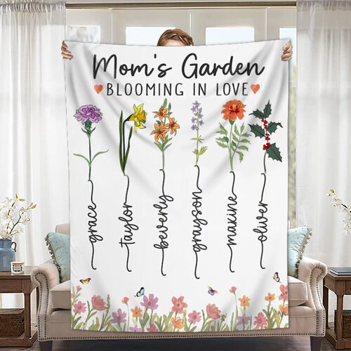 Personalized Birthflower And Name Blanket Stylish Gift for Mom