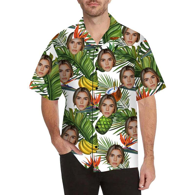 Custom Face Fruits and Leaves Men's All Over Print Hawaiian Shirt