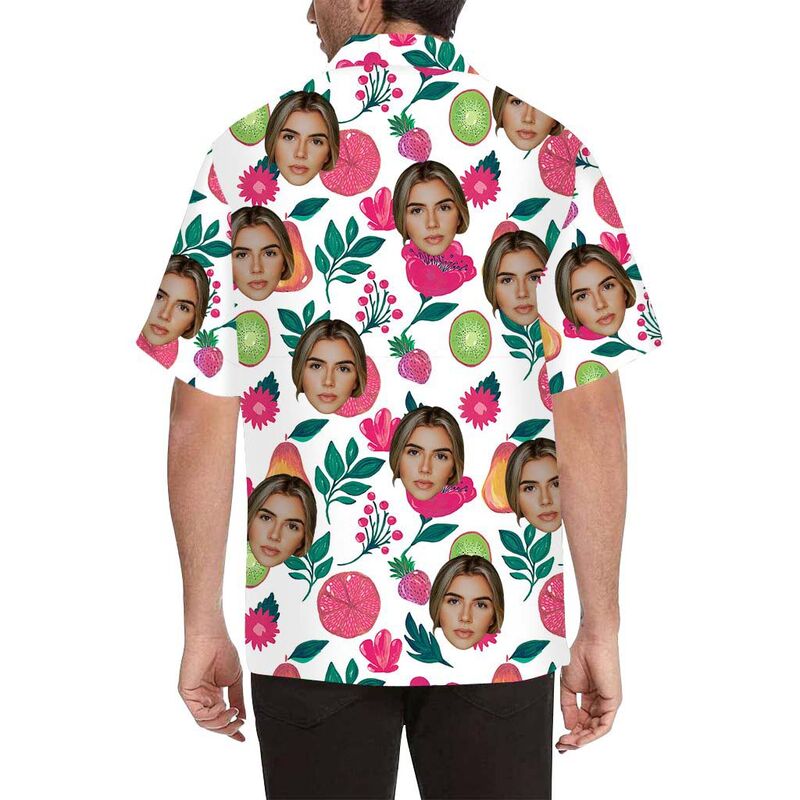 Chemise hawaïenne à impression intégrale pour hommes avec visage personnalisé fruits et fleurs