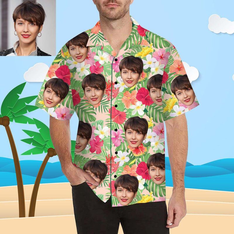 Custom Face Various Cute Flowers Men's All Over Print Hawaiian Shirt