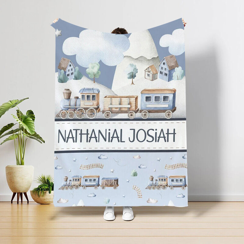 Custom Name Soft Blanket with Cartoon World Pattern Gifts for Innocent Kids