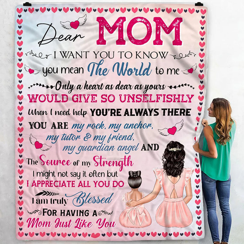 Personalized Flannel Letter Blanket Pink Cartoon Pattern Blanket Gift from Daughter for Mom