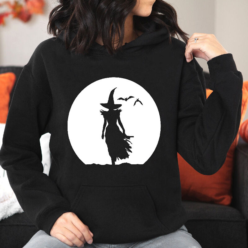 Artistic Hoodie with Witch Pattern On Moonlit Night Bold Design Gift for Women