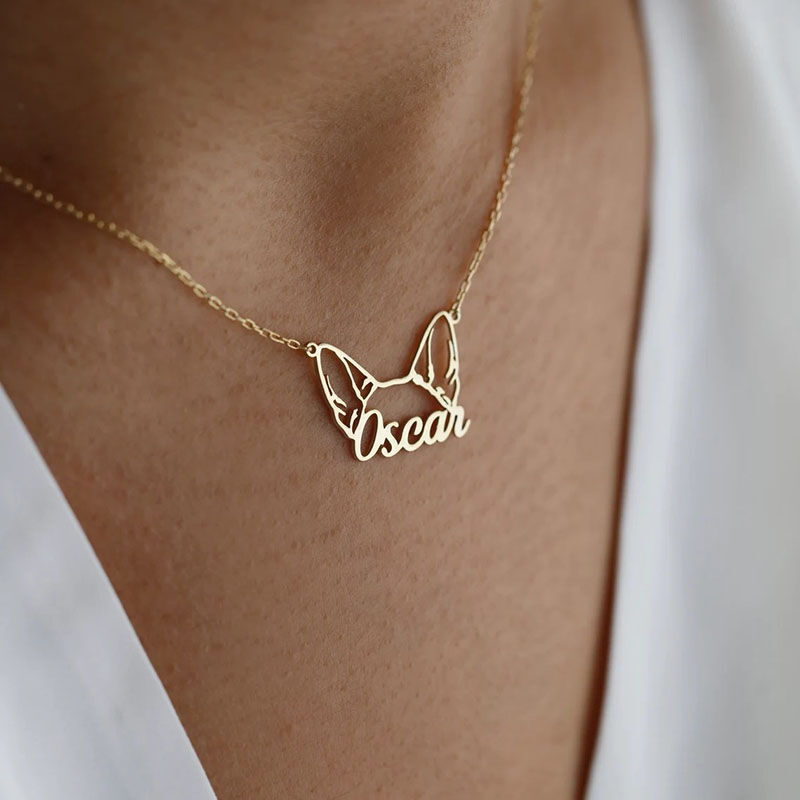 Personalized Puppy and Kitten Ears Shape Name Necklace for Pet Lovers