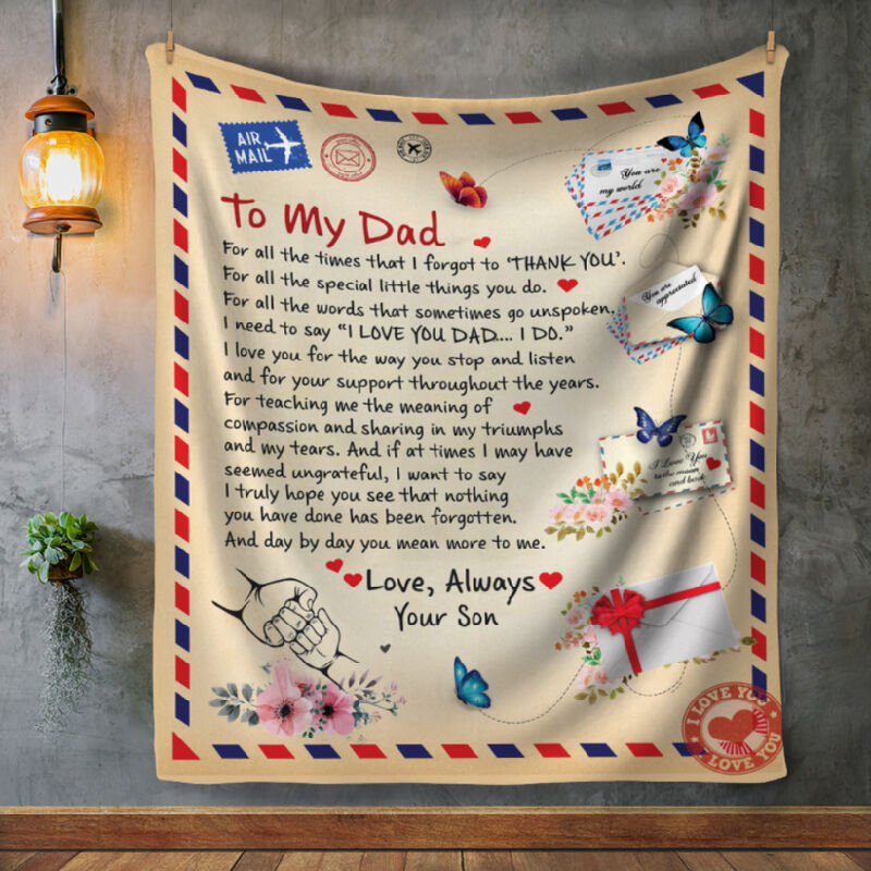 Comfortable Love Letter Blanket Precious Present for Daddy "I Love You For The Way"