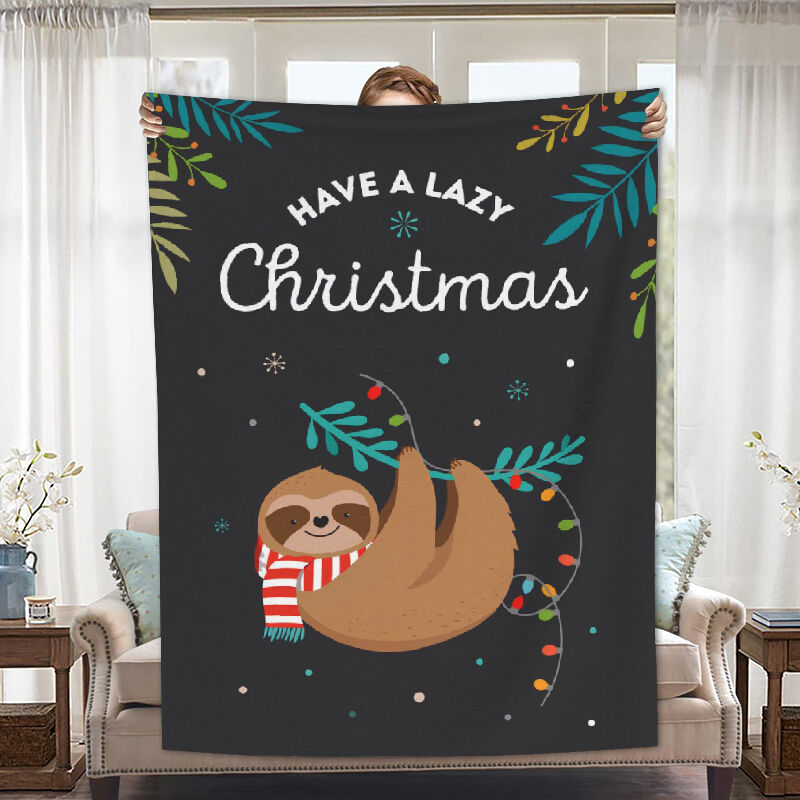 Amazing Blanket with Cute Sloth Pattern Cute Gift for Child "Have A Lazy Christmas"