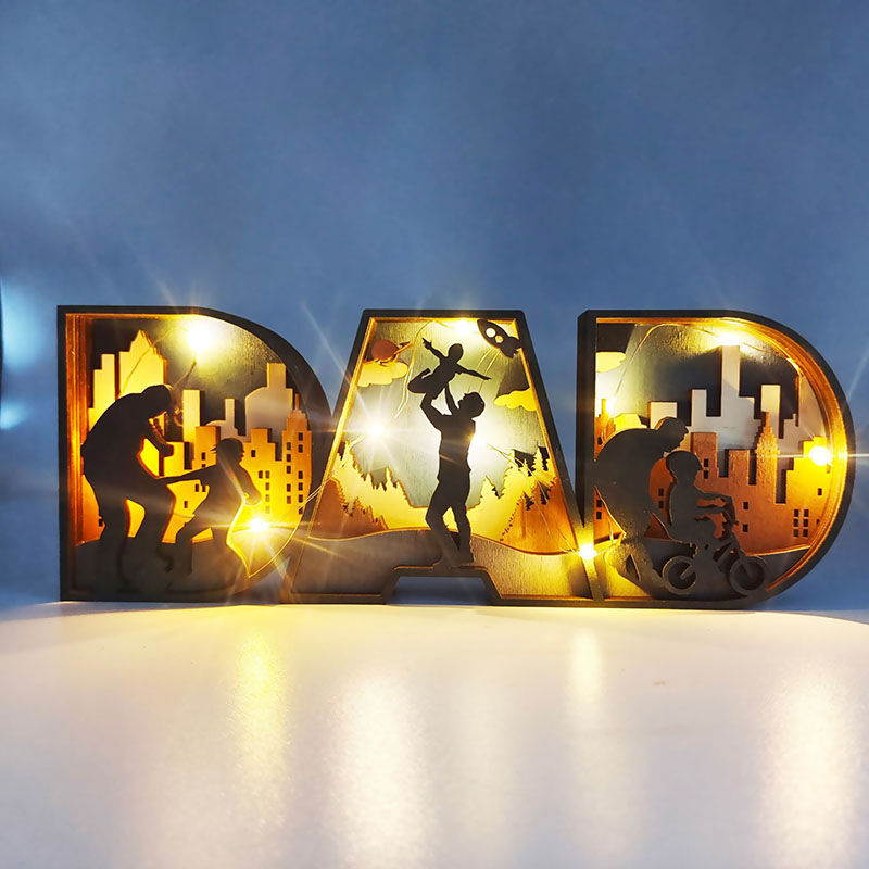 "DAD"3D Wood Carving Decorative Light Perfect Father's Day Gift