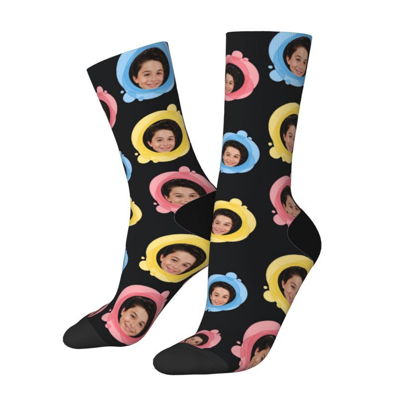 Customized Face Socks Add Photos in Colorful Circle Gifts for Dad