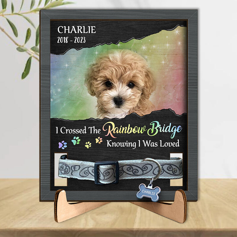 Personalized Picture Frame I Crossed The Rainbow Bridge Knowing I Was Loved with Dog Collar Design Memorial Gift for Pet Lover