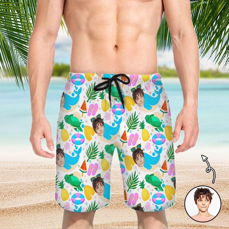 Personalized Picture Men's Beach Shorts with Turtle Pattern Fashionable Gift for Dad