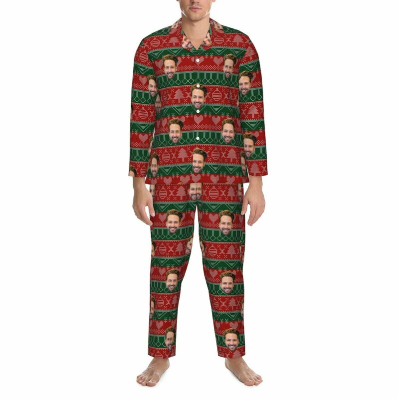 Pyjama personnalisé Photo personnalisée Élément de style Noël rouge et vert Design Excellent cadeau pour la famille