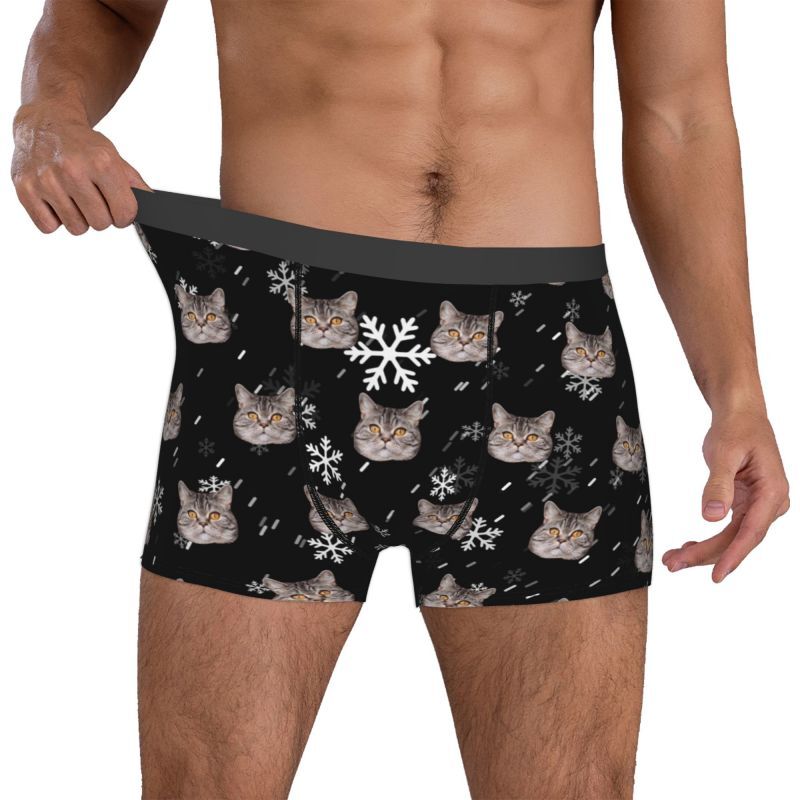 Personalized Photo Men's Underwear Boxer Briefs with Snowflake Pattern Best Gift for Pet Lover