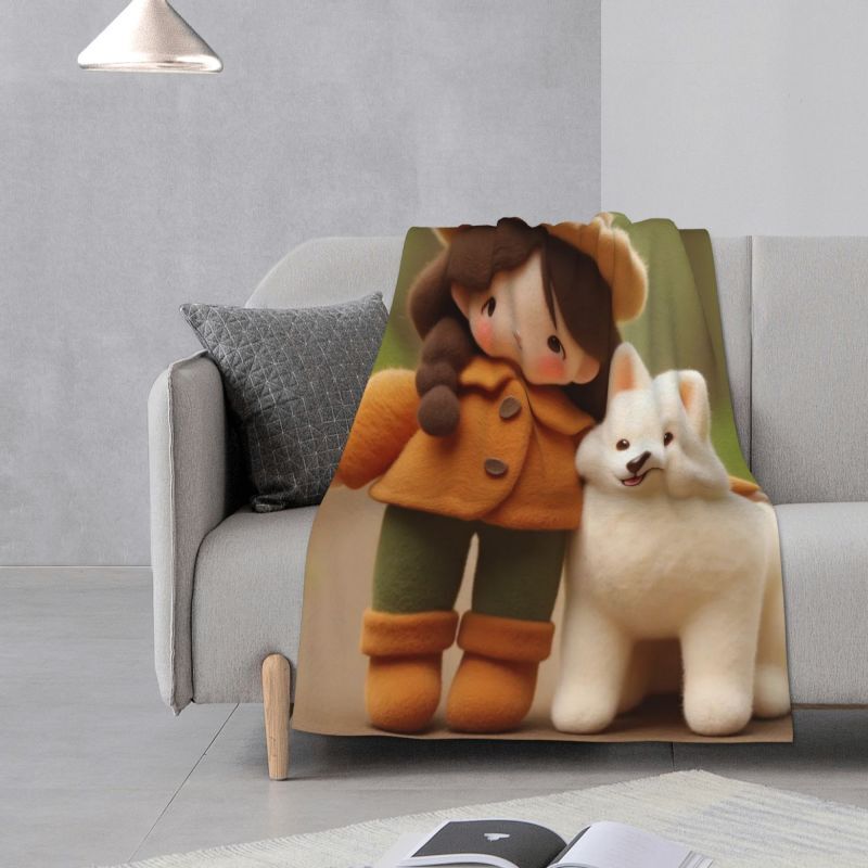 Personalized Felt Style Cartoon Picture Blanket Cute Gift for Your Love