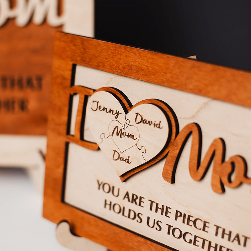Personalized Frame I Love Mom Custom Name Heart Puzzle Design Unique Mother's Day Gift for Dear Mama