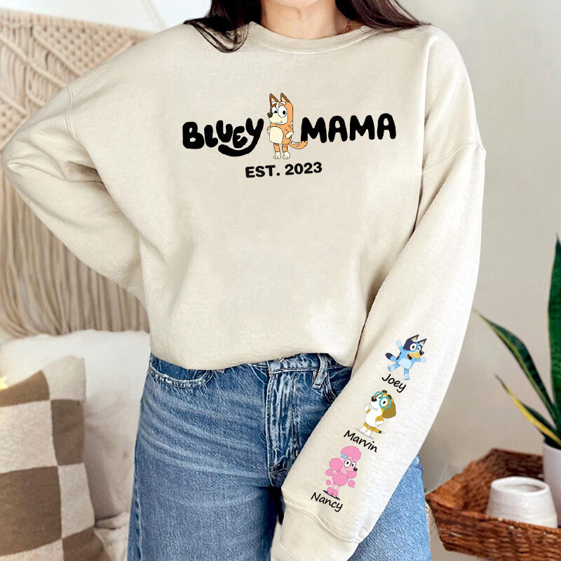 Personalized Sweatshirt Bluey Mama Custom Kids Cartoon Pattern Design Adorable Mother's Day Gift