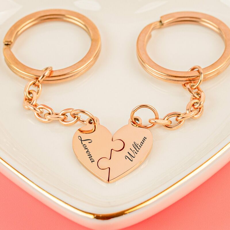 Personalized Heart Shaped Jigsaw Puzzle Keychain Special Gift for Family Members