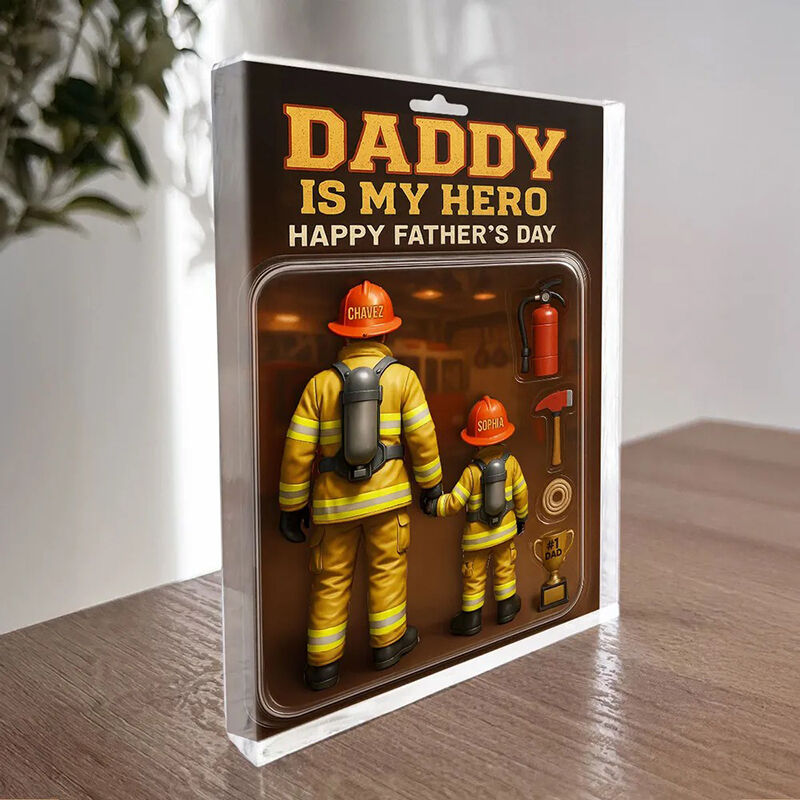 Targa personalizzata in acrilico con figura di vigile del fuoco Miglior regalo per papà