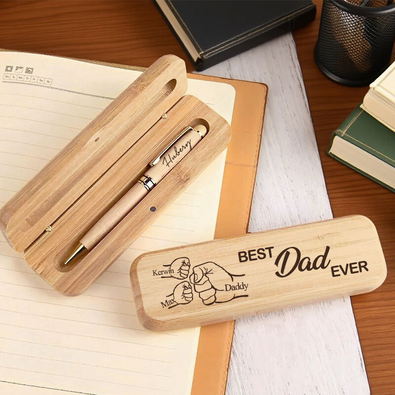 Personalized Pen Wooden Box Best Dad Ever Custom Fist Bump Design Attractive Gift for Dear Father