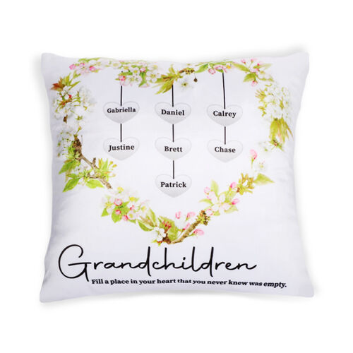 "Grandchildren Fill A Place In Your Heart" Custom Heart Name Pillow