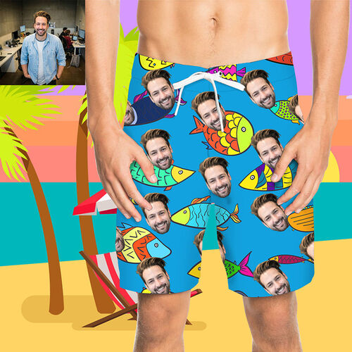 Pantaloni da Spiaggia Uomo Corti Personalizzati con Faccia Pesce Multicolore