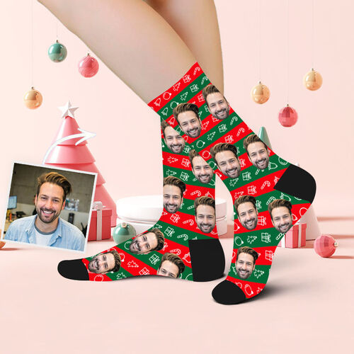 Chaussettes personnalisées avec photo du visage imprimée cadeau de Noël pour la famille
