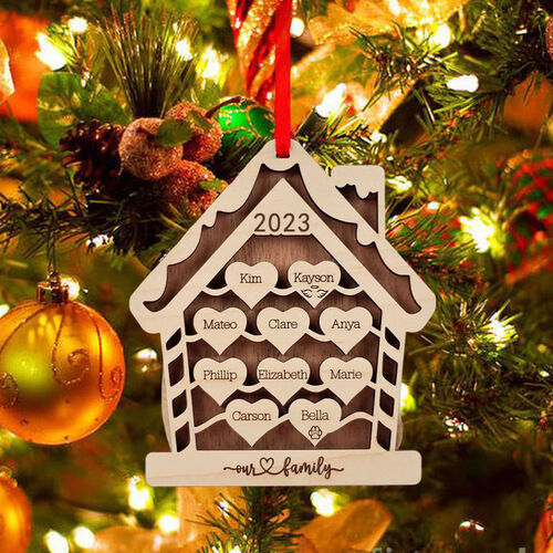 Decorazioni Natalizi per Albero Personalizzati con Nome a Forma di Casa in Legno