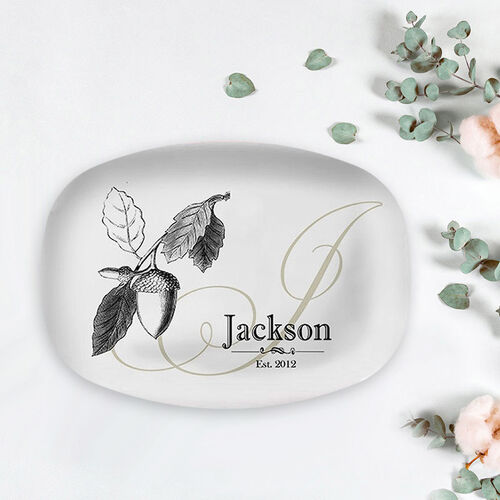 Personalized Name and Date Plate with Acorn Pattern Kitchen Decor Gift for Anniversary
