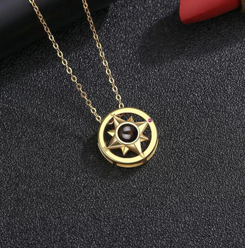Personalized Photo Projection Necklace - Compass