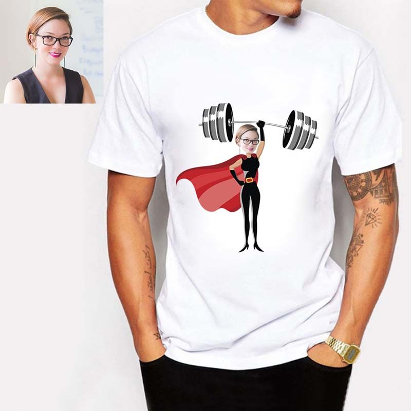 T-Shirt personnalisé avec photo d'haltérophile Superwoman