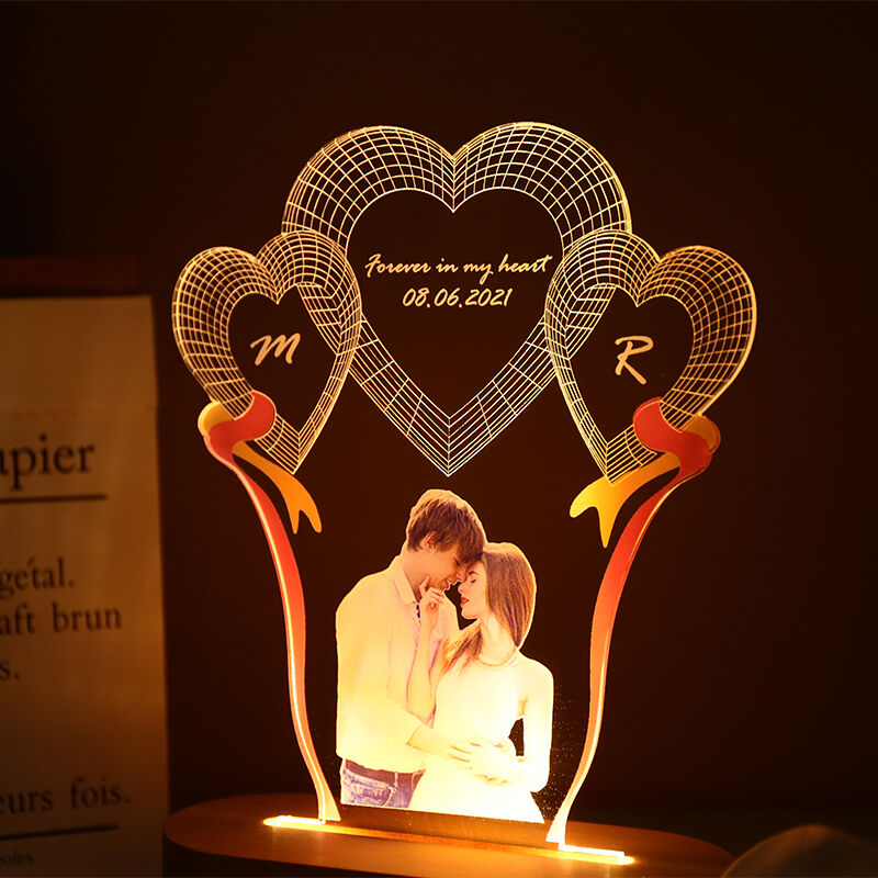Veilleuse LED personnalisée avec photo gravée Cadeau de couple