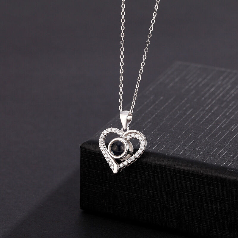 Sterling Silver Personalized Heart Projection Necklace with Diamonds for Women