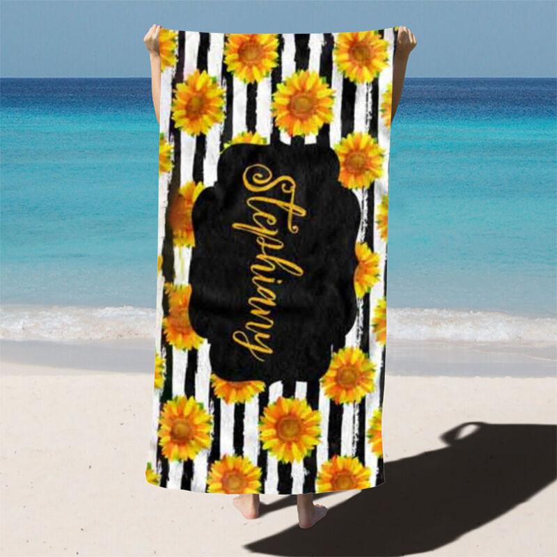 Personalized Name Bath Towel with Sunflower Pattern for Girlfriend