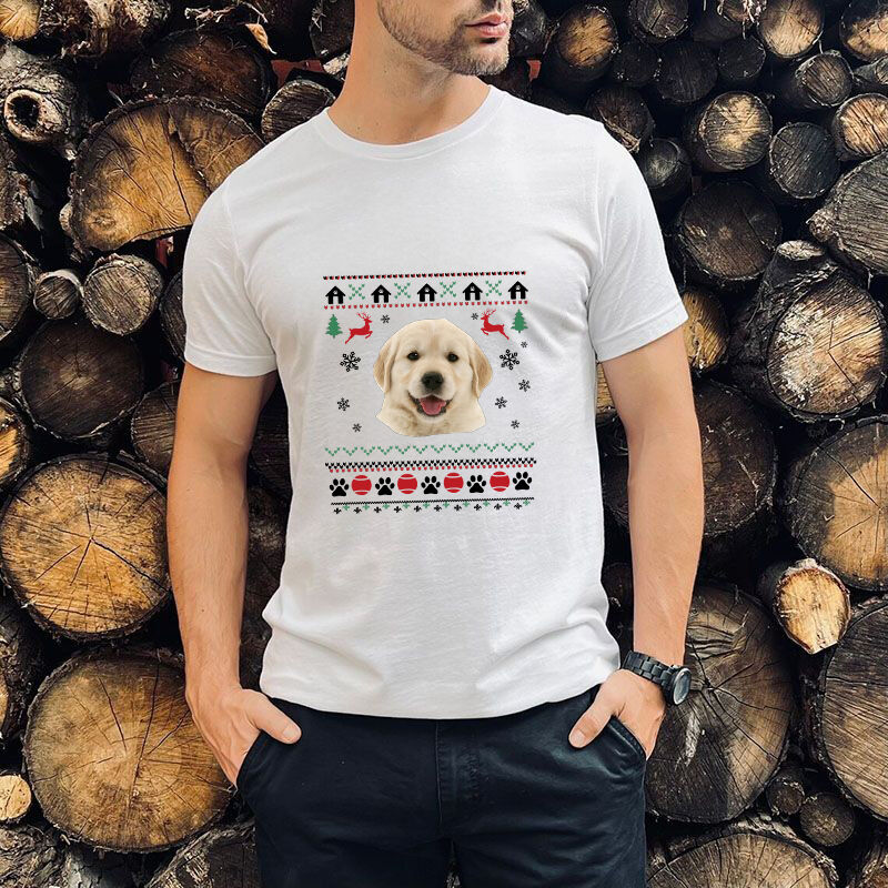 Personalized T-shirt with Custom Pet Picture Christmas Style Design Gift for Pet Loving Family