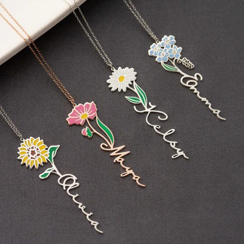 Personalized Name Necklace With Colorful Birthday Flowers Beautiful Gift For Friends