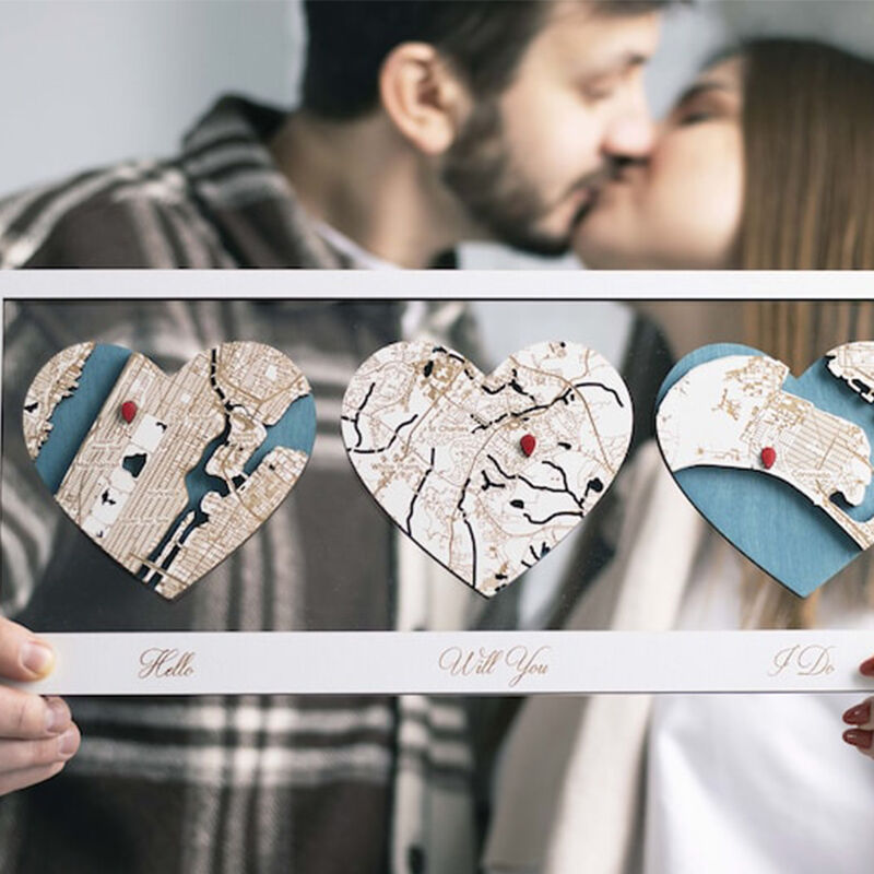 Personalized Love Map Photo Frame Warm Gift For Sweet Couples