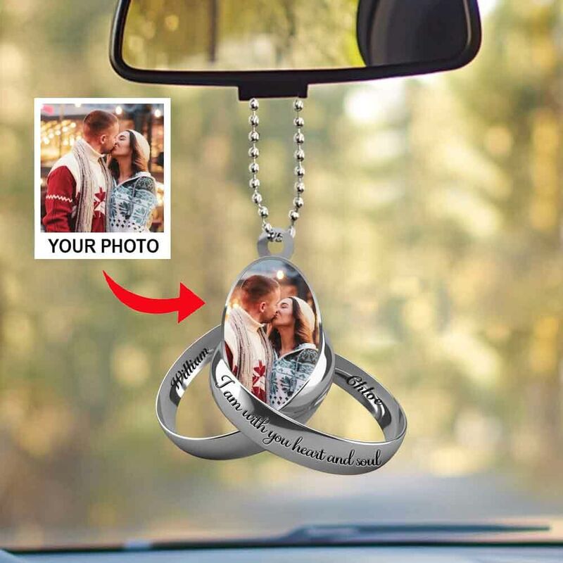 Adornos para coche personalizados con forma de anillo Sube fotos como regalo para parejas