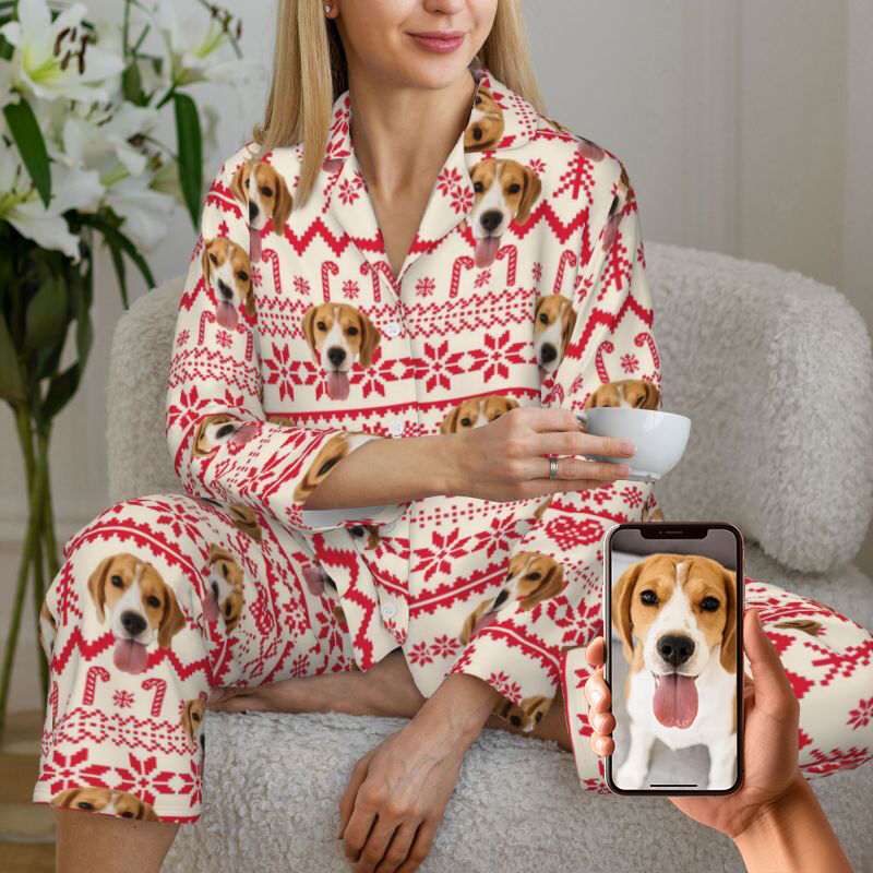 Pyjama personnalisé avec photo d'animal de compagnie personnalisée, motif d'ambiance de Noël, cadeau parfait pour la famille