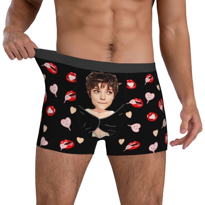 Personalisierte Bild-Männer-Unterwäsche Boxer Shorts mit Herz-Muster Bestes Geschenk für Ehemann "Küss mich"