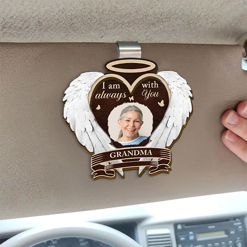Custom Car Visor Clip with Feather Wings Sympathy Gift Memorial Gift for Grandparents